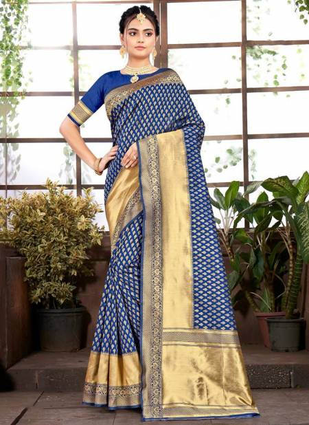 Blue Colour ZARI PATTA Heavy Festive Wear Fancy Banarsi Silk Saree Collection S-16002